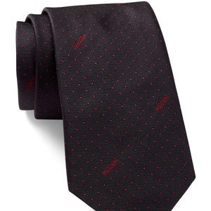 NWT Moschino Italian Silk Tie Dot Logo Navy/Red
